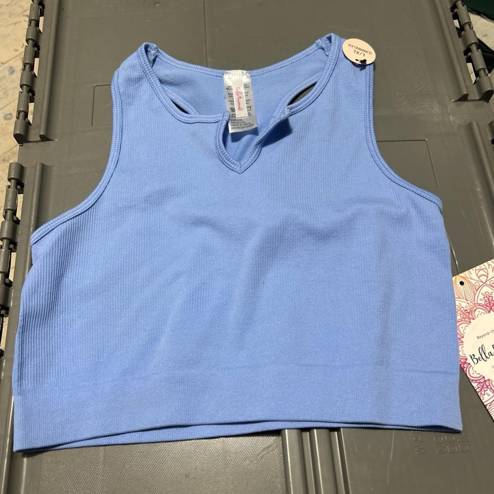 Bella+Canvas Light Blue Ribbed V-Neck Crop Tank